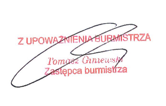 Podpis i pieczęć z listu referencyjnego: Tomasz Giniewski, Miasto i Gmina Kąty Wrocławskie