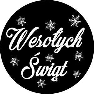 GOBO mit dem Schriftzug Frohe Weihnachten und Schneeflockenmotiv, einfarbige Version