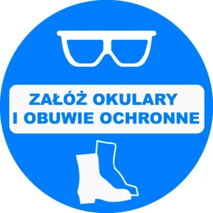 GOBO mit dem Sicherheitszeichen Schutzbrille und Sicherheitsschuhe tragen